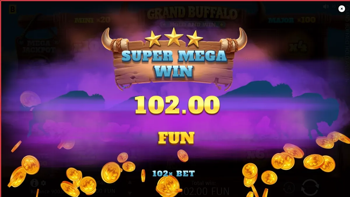 Cenário do Velho Oeste com búfalos e elementos de jogo Grand Buffalo Hold and Win