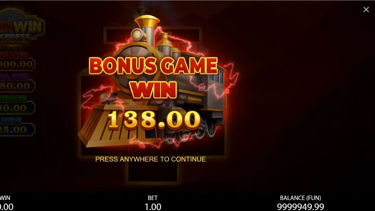 Interface do jogo Coin Win Express em um dispositivo móvel