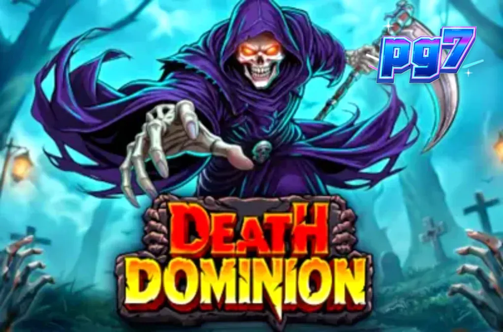 Cenário sombrio e gótico do slot Death Dominion com o Grim Reaper.